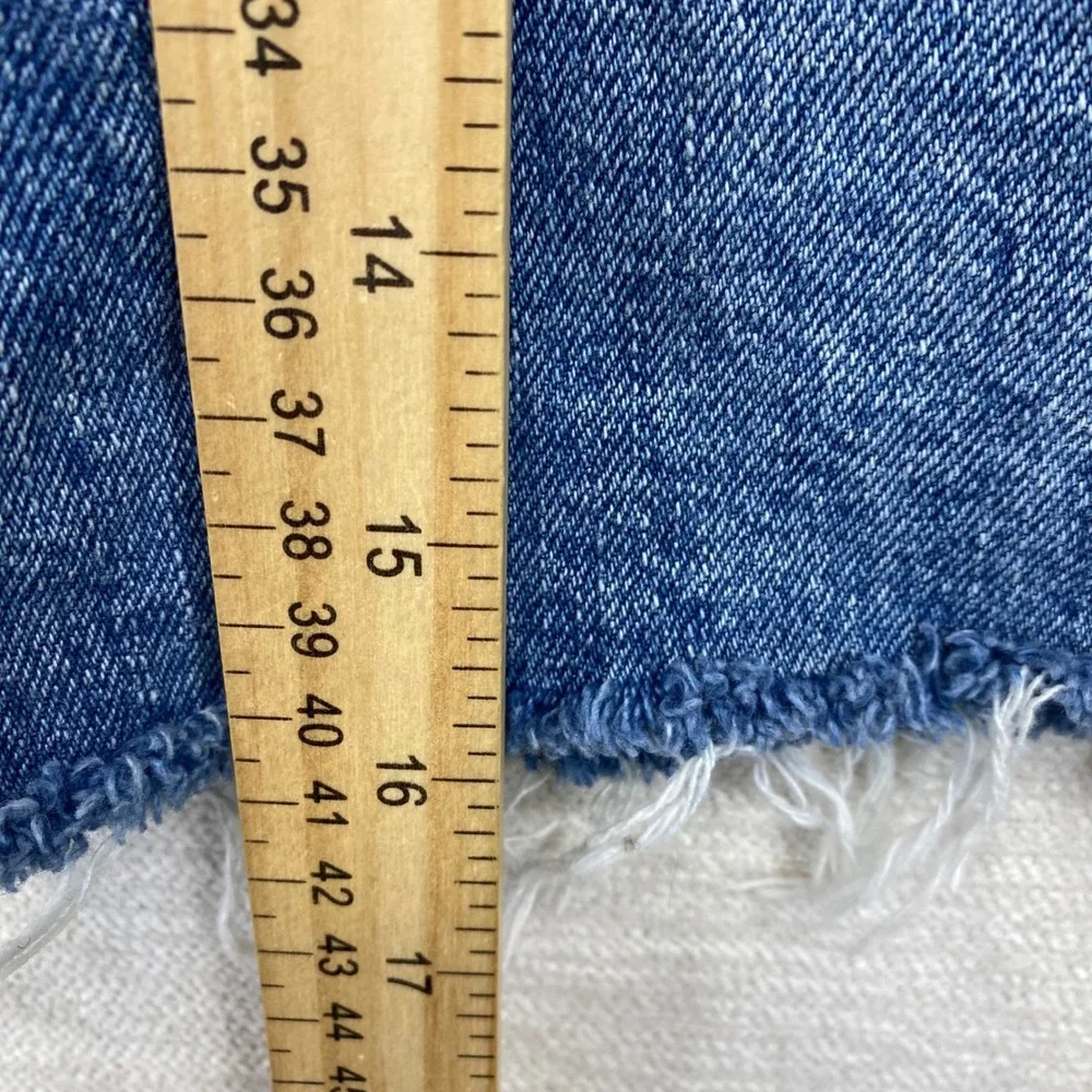 ZARA WOMAN Premium Denim Mini Skirt Distressed Raw Hem Blue Jean Skirt Size. L
